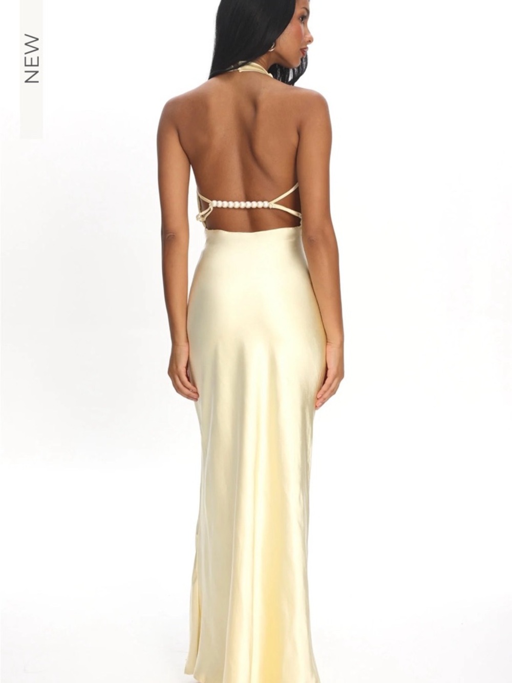 Gelato Pearl Strap Halter Maxi Dress | Butter - Picture 2 of 4